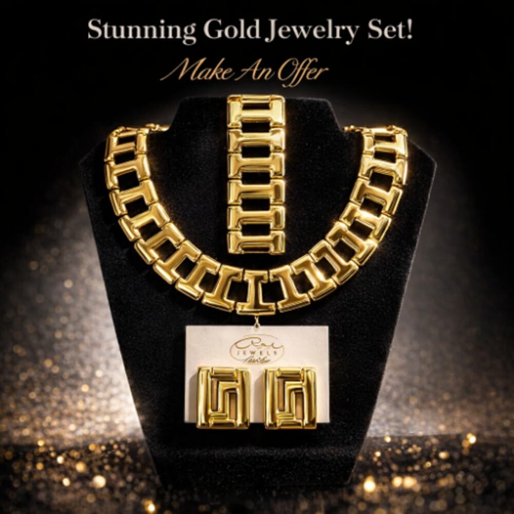 RARE Vtg Park Lane I Deserve It Gold Tone Necklace Bracelet & Clip Earring Set